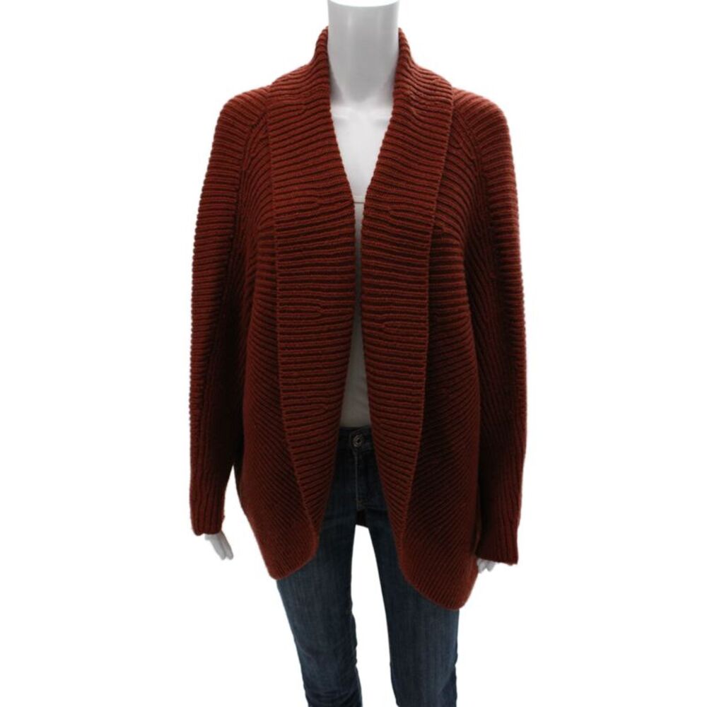 Adam Lippes Women Cardigan Brown Collared Long Sleeve 100% Wool Size S